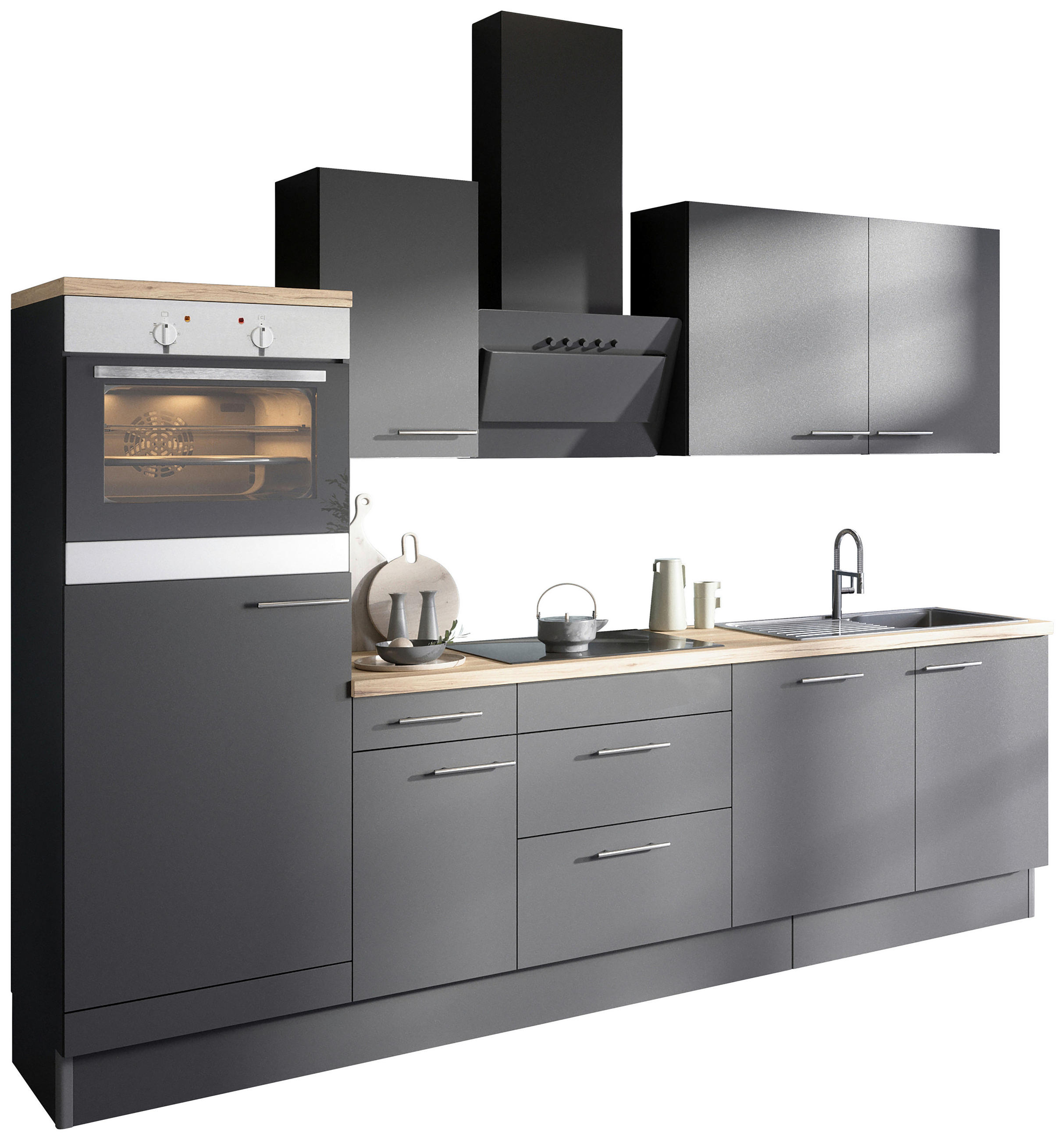 KÜCHENLEERBLOCK 270 cm   in Anthrazit  - Edelstahlfarben/Eichefarben, Basics, Holzwerkstoff/Metall (270cm) - Optifit