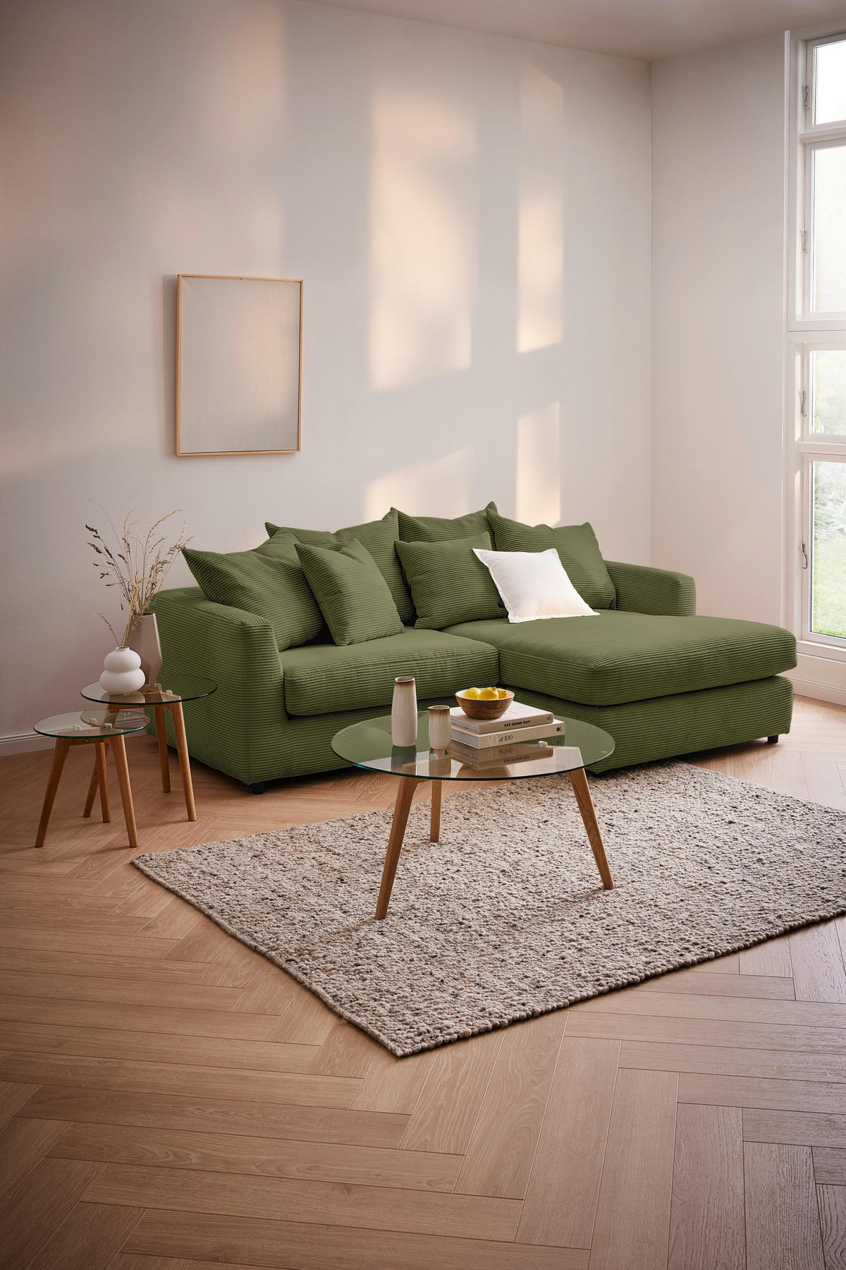 ECKSOFA Olivgrün Cord Zierkissen, Rückenkissen, Rücken echt  - Schwarz/Olivgrün, Design, Kunststoff/Textil (235/175cm) - home24