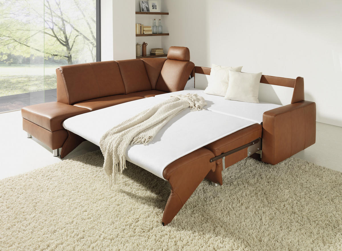 ECKSOFA in Echtleder Braun  268/217 cm  - Alufarben/Braun, KONVENTIONELL, Leder/Metall (268/217cm) - Sedda