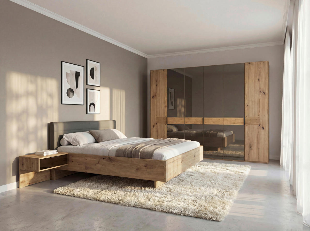 SCHLAFZIMMER Braun, Eiche Bianco  - Eiche Bianco/Braun, Design, Glas/Holz (180/200cm) - Musterring