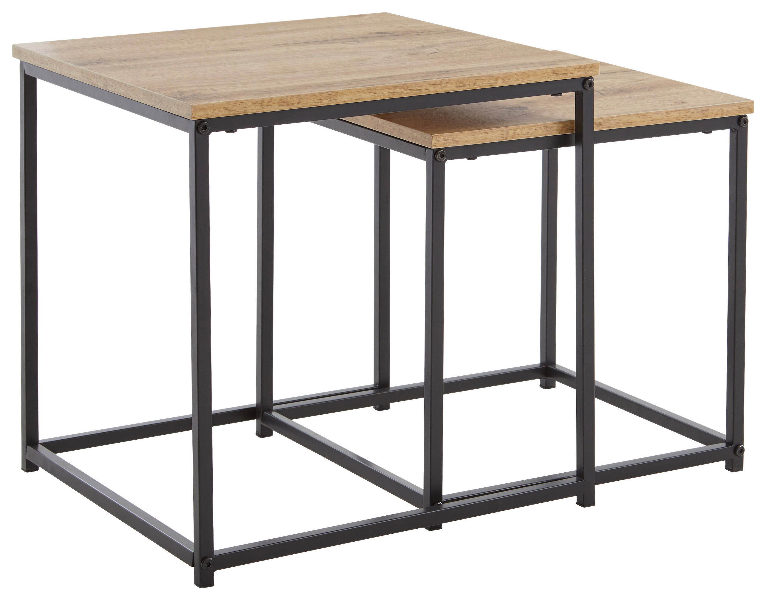 Thumbnail - Xora Beistelltischset, Schwarz, Eiche, Metall, Holzwerkstoff, 2-teilig, quadratisch, eckig, Flachrohr, 30-40x30-40x30-40...