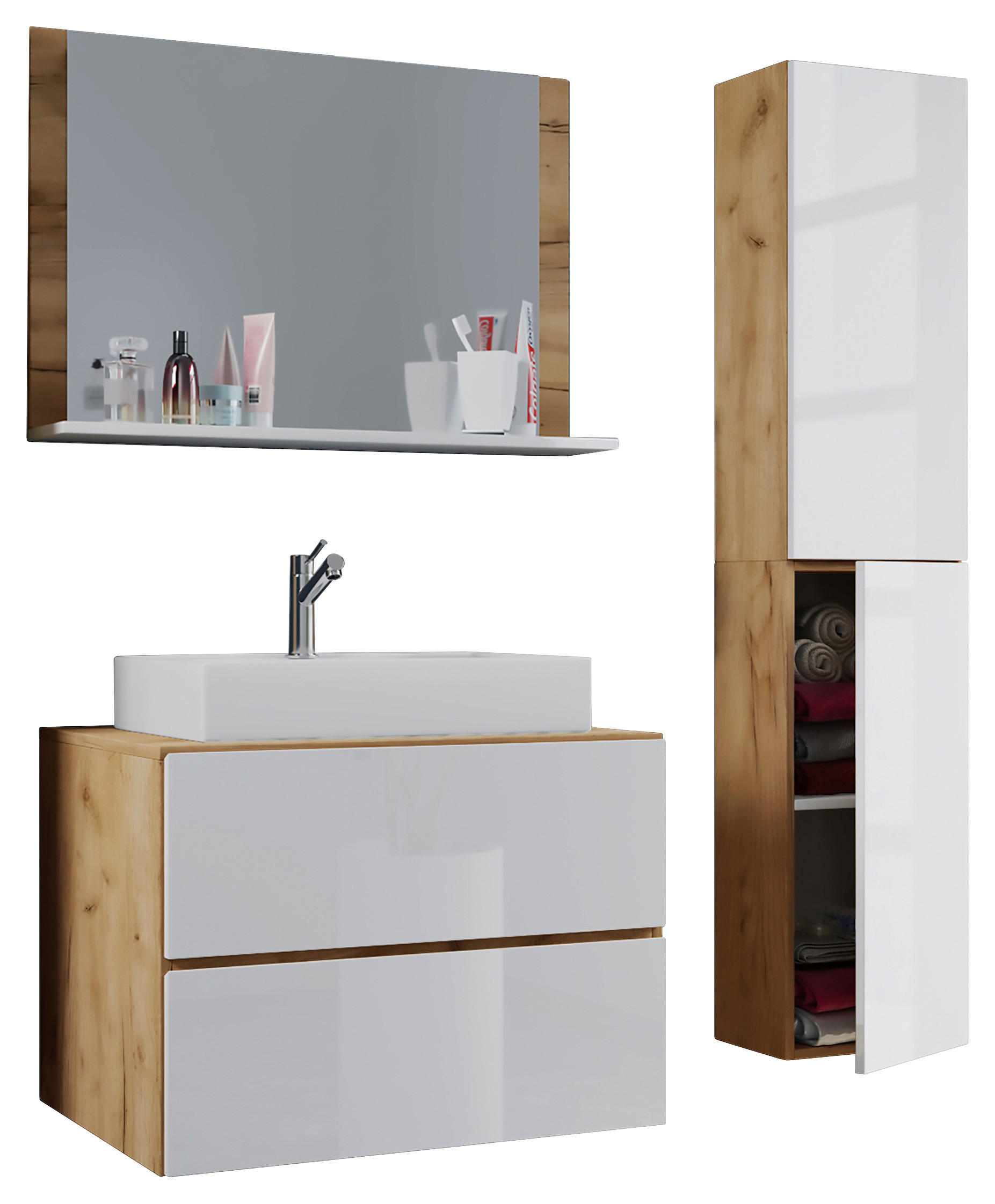 BADEZIMMER 4-teilig  in 94 cm  - Honigeiche/Weiß, MODERN, Keramik/Holzwerkstoff (94cm) - MID.YOU