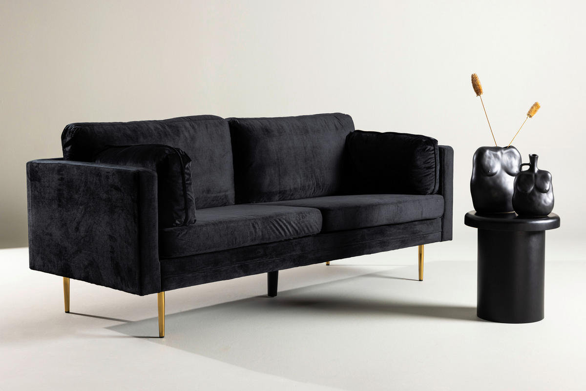 2-SITZER-SOFA in Schwarz, Goldfarben  - Goldfarben/Schwarz, Design, Textil/Metall (203/84/90cm) - Livetastic