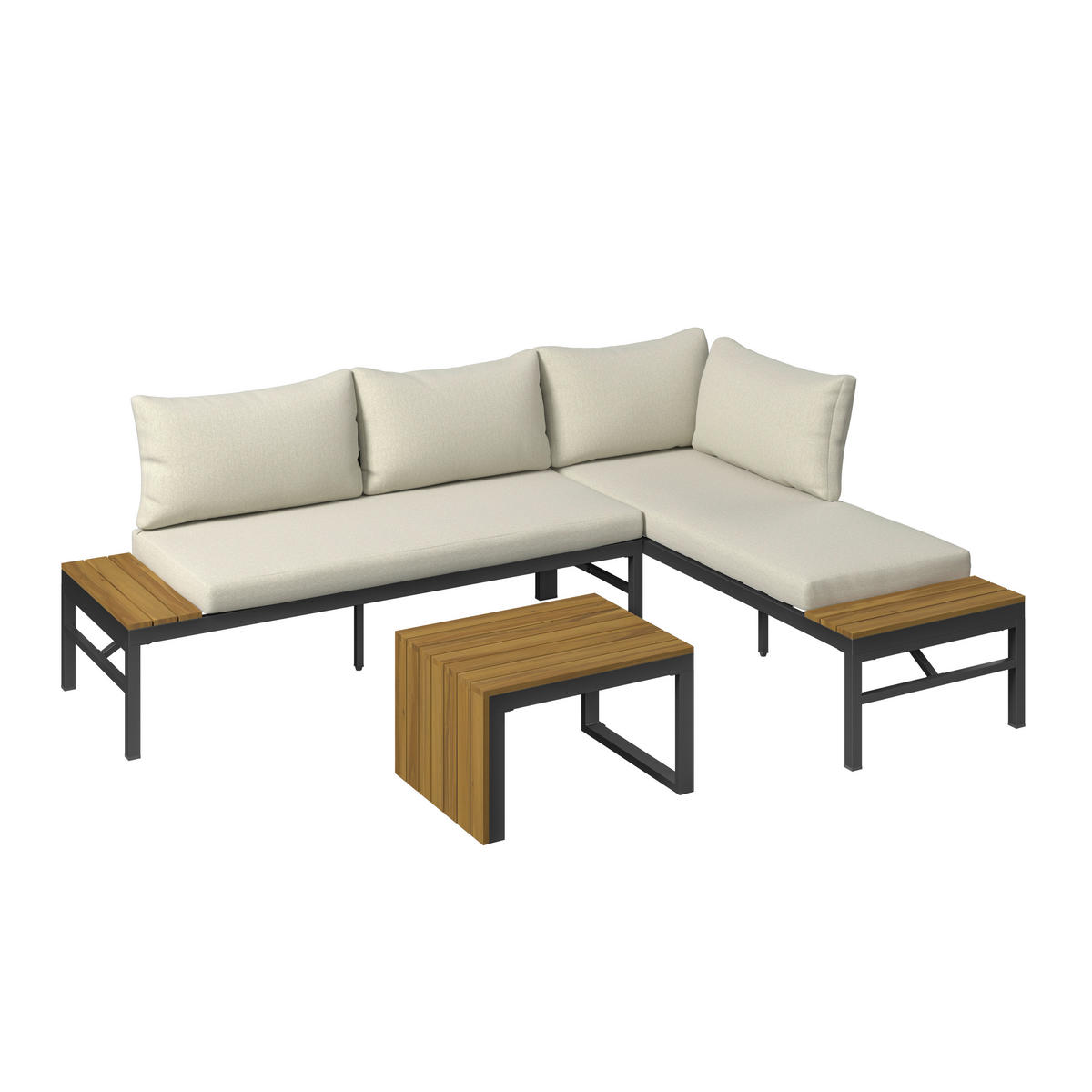 LOUNGE GARNITÚRA  206/160 cm   - bézs/akáciaszínű, Modern, textil/fa (206/160cm) - Ambia Garden
