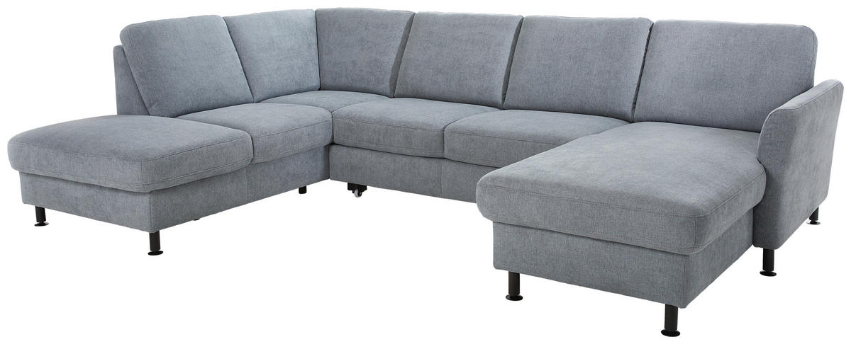 WOHNLANDSCHAFT in Webstoff Blaugrau  - Blaugrau/Schwarz, Konventionell, Textil/Metall (200/305/168cm) - Voleo