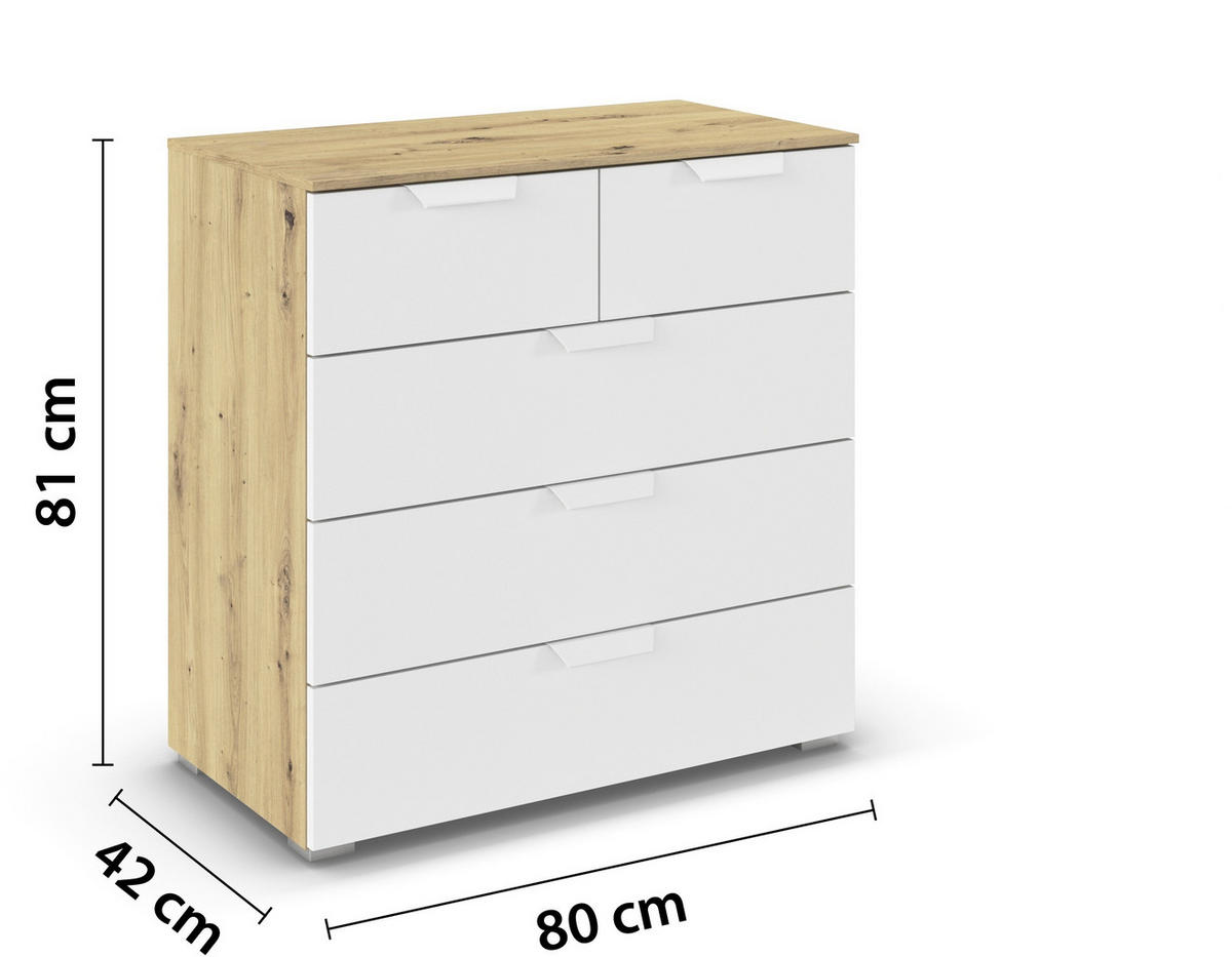 KOMMODE  in 80/81/42 cm  - Weiß/Eiche Artisan, Design, Holzwerkstoff/Metall (80/81/42cm) - Carryhome