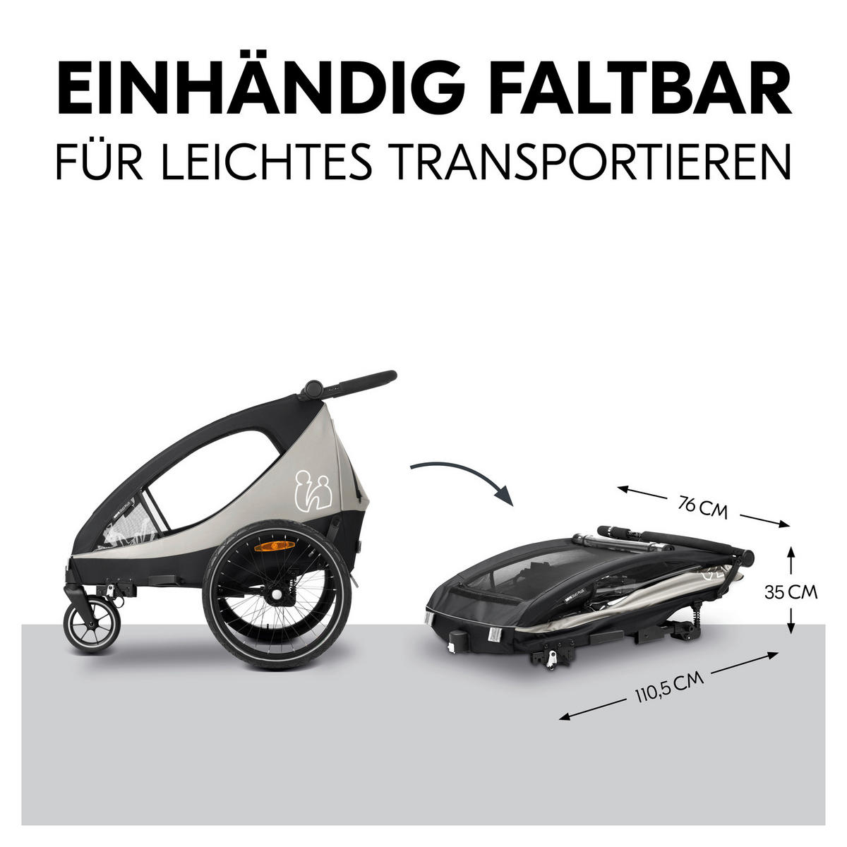 FAHRRADANHÄNGER   Dryk Duo Plus  - Schwarz, Basics, Kunststoff/Textil (79/107/114cm) - Hauck