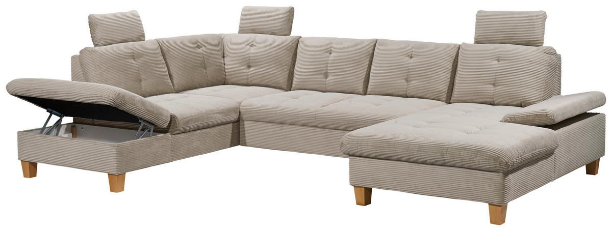 WOHNLANDSCHAFT Grau Cord  - Eichefarben/Grau, KONVENTIONELL, Holz/Textil (220/324/170cm) - MID.YOU