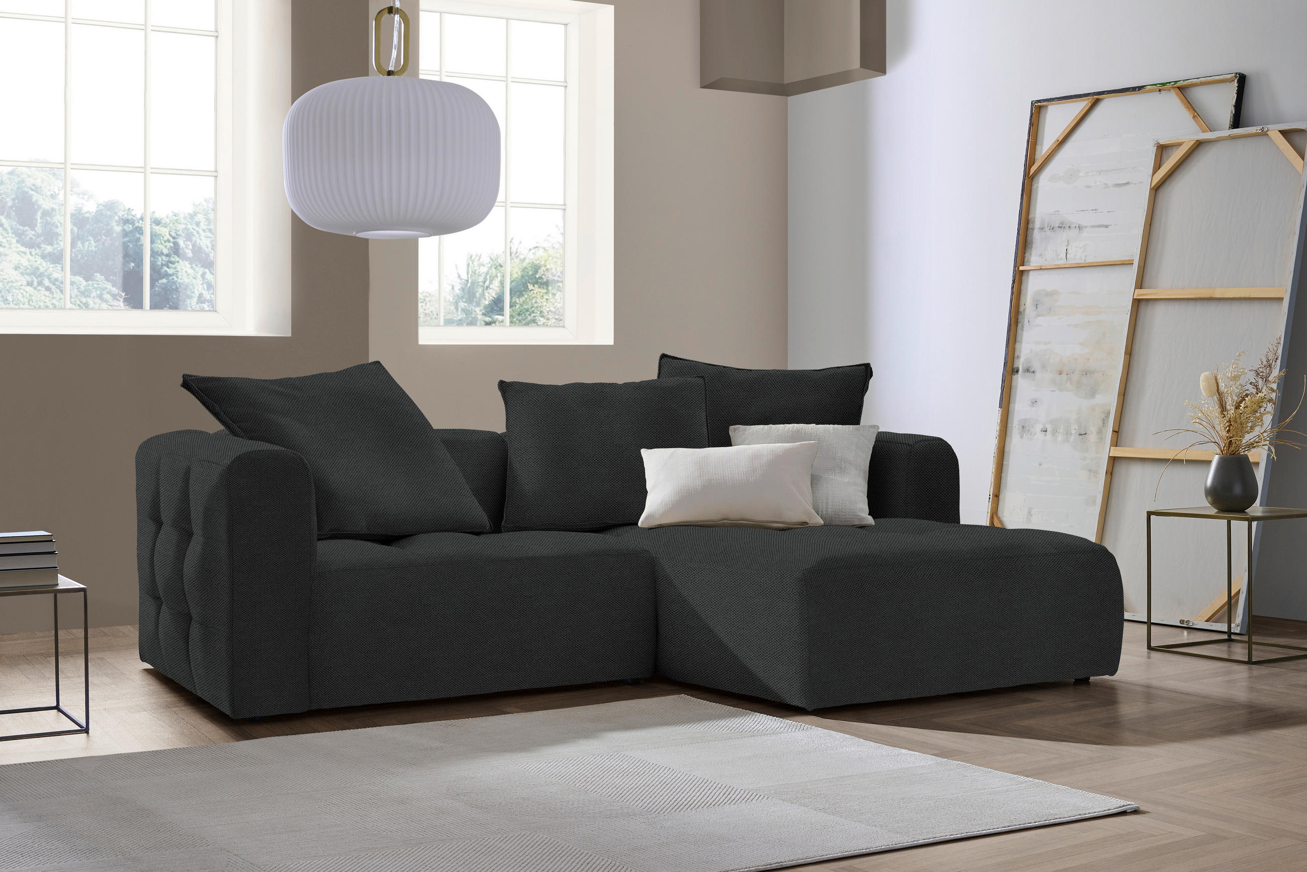 ECKSOFA Anthrazit Webstoff  - Anthrazit/Schwarz, LIFESTYLE, Kunststoff/Textil (240/173cm) - Stylife