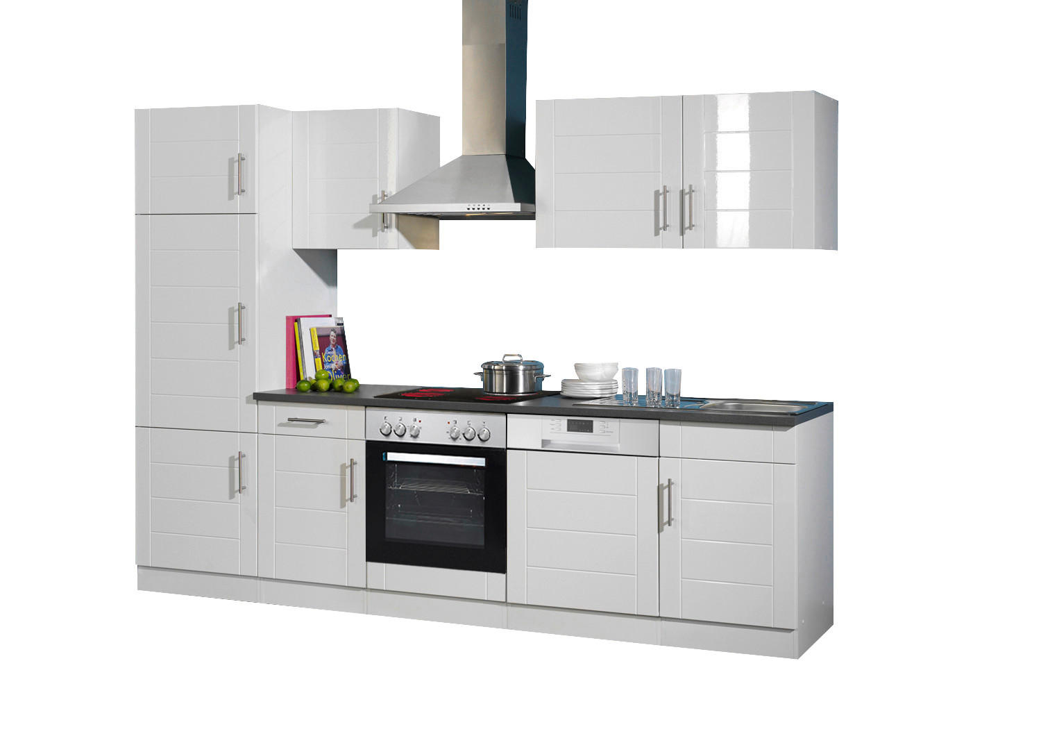 KÜCHENBLOCK 280 cm   in Weiss, Weiss Hochglanz  - Weiss Hochglanz/Chromfarben, Modern, Holzwerkstoff/Metall (280cm) - Held