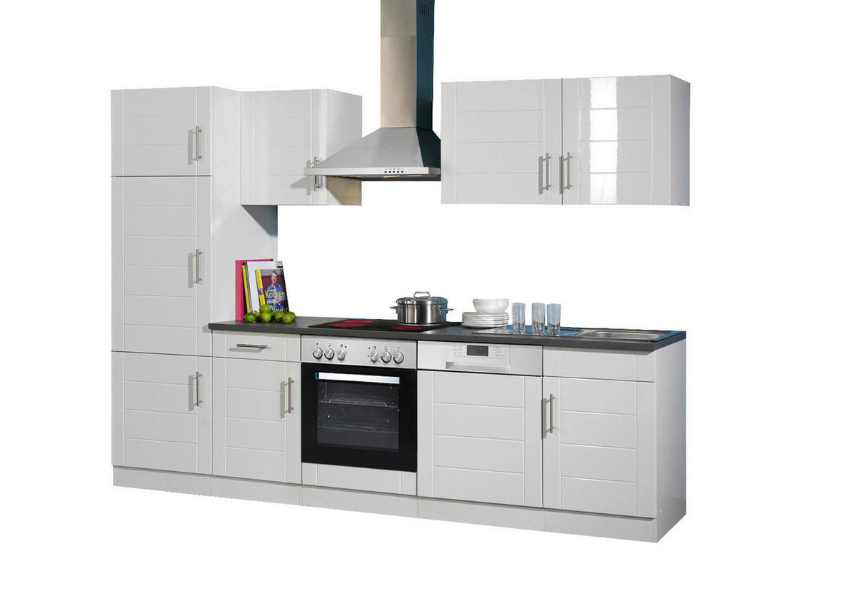 KÜCHENBLOCK 280 cm   in Weiss, Weiss Hochglanz  - Weiss Hochglanz/Chromfarben, Modern, Holzwerkstoff/Metall (280cm) - Held