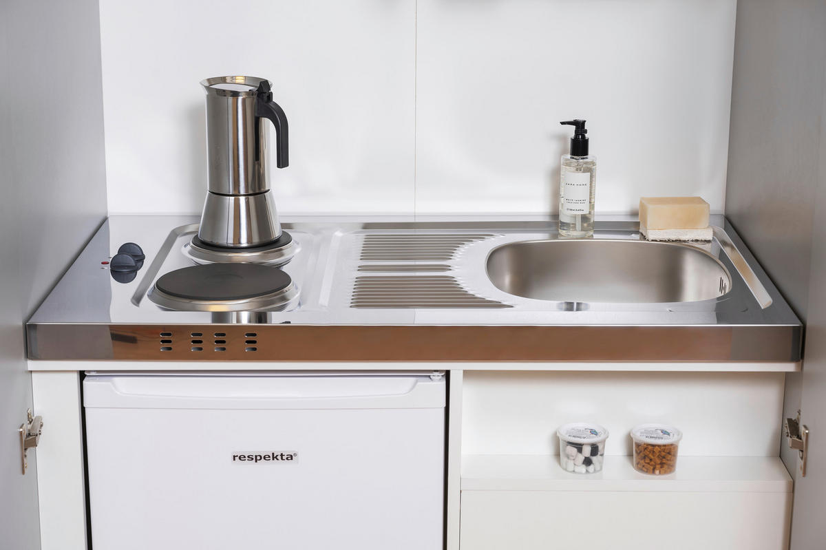 SCHRANKKÜCHE 104/193/67 cm  Schwarz, Weiss  - Weiss/Edelstahlfarben, Modern, Holzwerkstoff/Metall (104/193/67cm) - Respekta