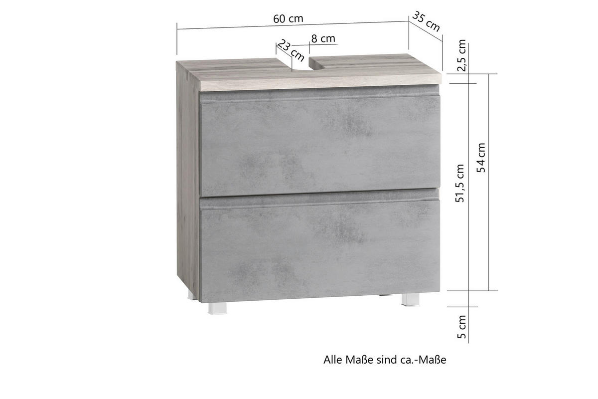 WASCHBECKENUNTERSCHRANK 60/56/35 cm  - Eiche Wotan/Grau, Modern, Holzwerkstoff (60/56/35cm) - Held