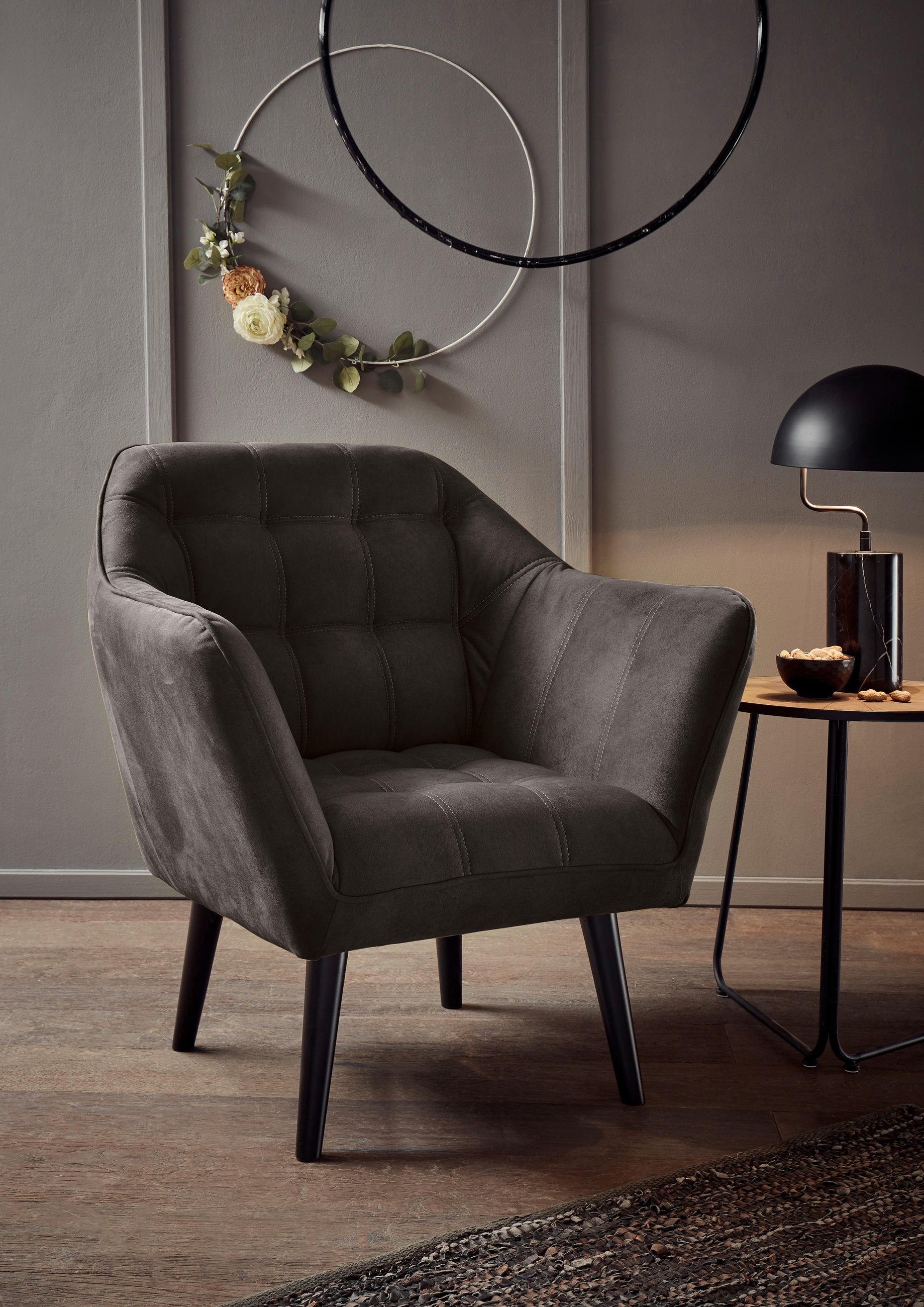 COCKTAILSESSEL Mikrovelours Dunkelbraun    - Dunkelbraun/Schwarz, MODERN, Holz/Textil (84/87/70cm) - MID.YOU
