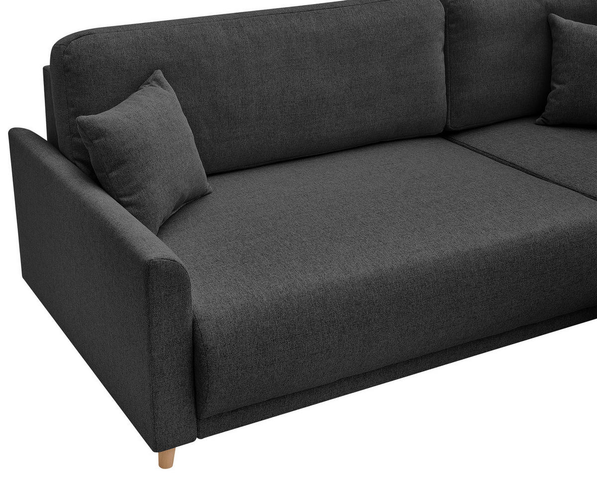 ECKSOFA MILOS Schwarz Flachgewebe, Struktur Rückenkissen, Bettkasten, Schlaffunktion, Rücken echt  - Schwarz/Naturfarben, Design, Textil (224/148cm) - P & B