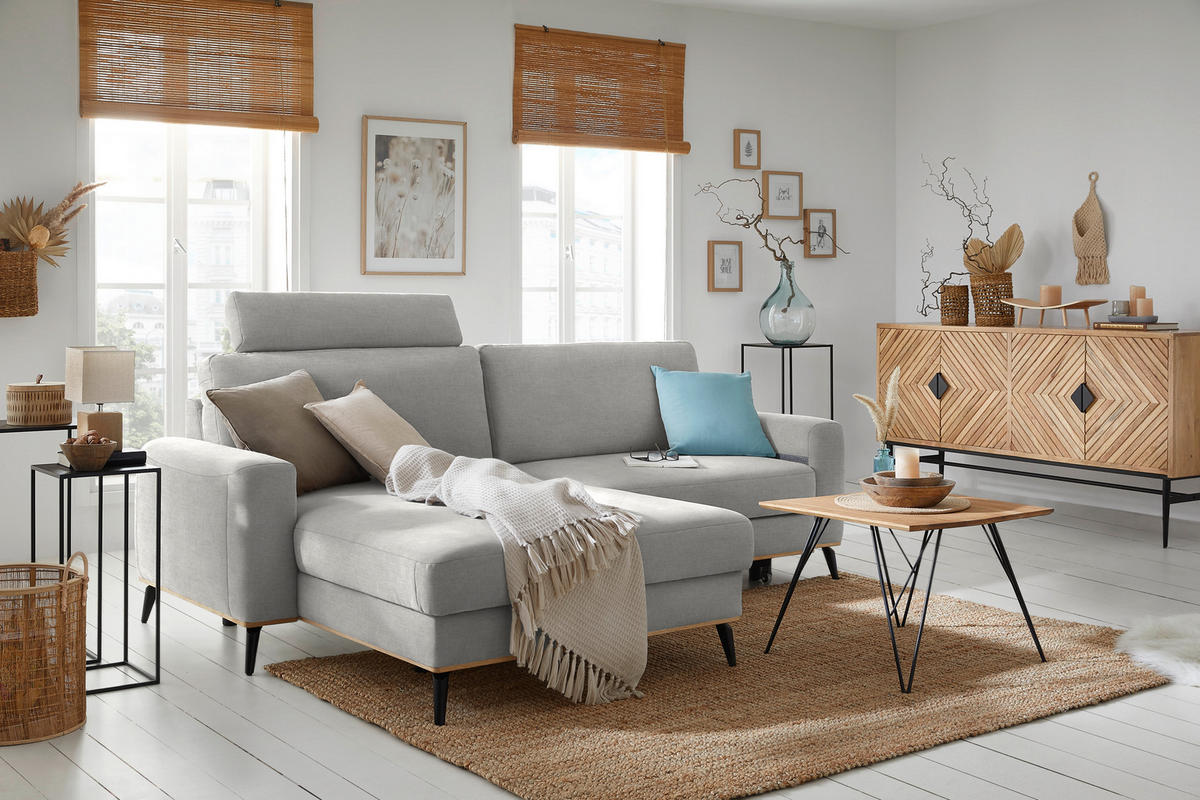 ECKSOFA in Chenille Beige  - Beige/Schwarz, Konventionell, Holz/Textil (167/234cm) - MID.YOU