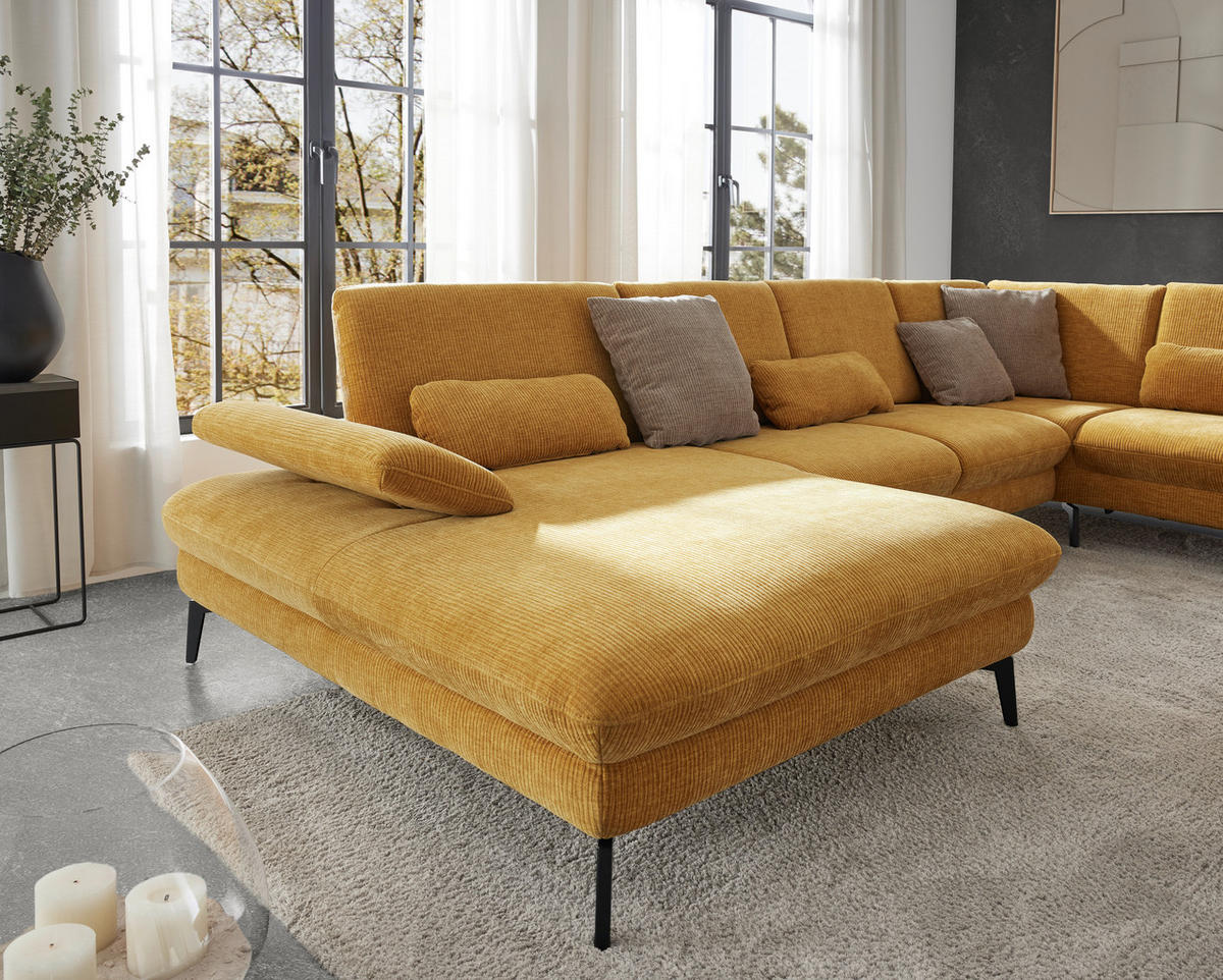 WOHNLANDSCHAFT in Webstoff Currygelb  - Currygelb/Schwarz, Design, Textil/Metall (157/354/208cm) - Dieter Knoll
