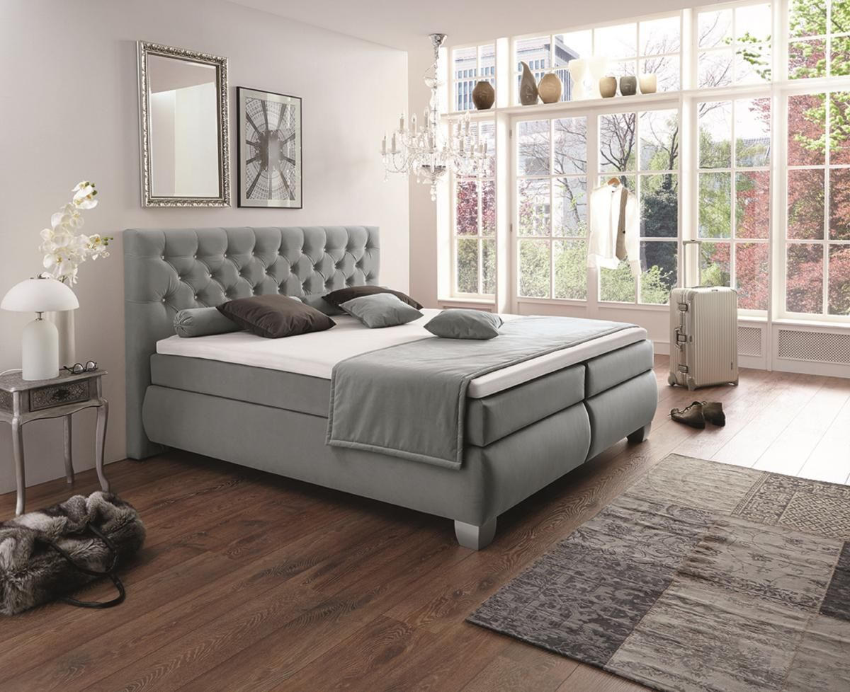 BOXSPRINGBETT 180/200 cm  in Hellgrau  - Silberfarben/Hellgrau, KONVENTIONELL, Kunststoff/Textil (180/200cm) - Carryhome
