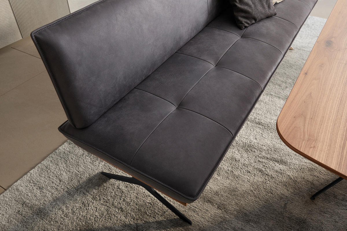 SITZBANK 214/88/66 cm Echtleder Schwarz Nussbaum furniert Metall  - Schwarz/Grau, Design, Leder/Holz (214/88/66cm) - Koinor