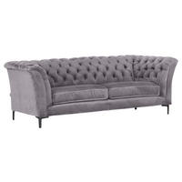 CHESTERFIELD-SOFA in Flachgewebe Hellgrau  - Hellgrau/Schwarz, Lifestyle, Textil/Metall (220/80/100cm) - Landscape