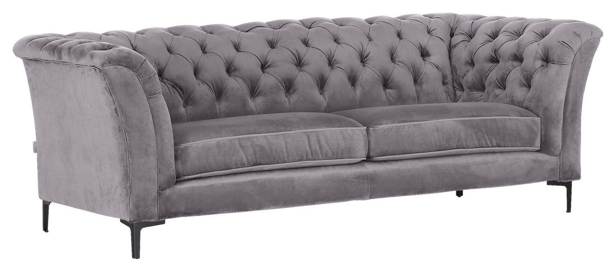 CHESTERFIELD-SOFA in Flachgewebe Hellgrau  - Hellgrau/Schwarz, Lifestyle, Textil/Metall (220/80/100cm) - Landscape