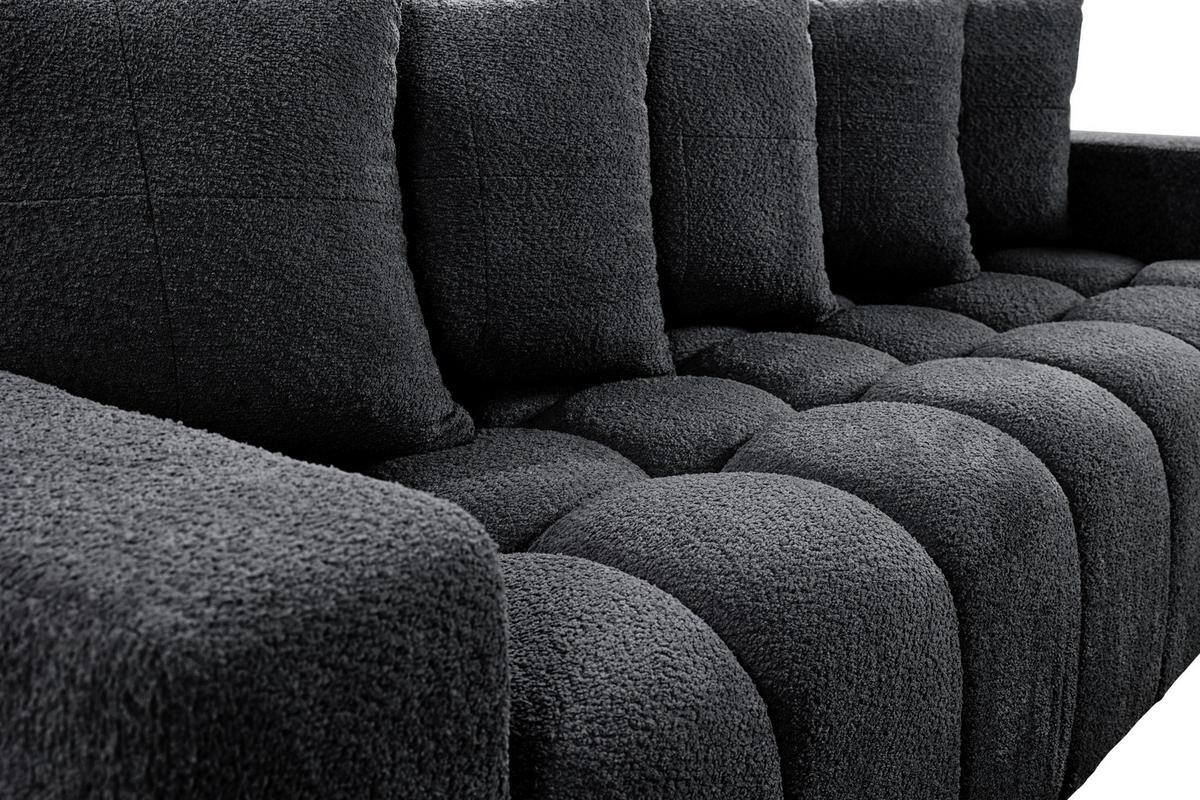 SCHLAFSOFA  mit Liegefunktion, Schlafen auf Sitzhöhe Struktur, Bouclé Dunkelgrau  - Dunkelgrau/Schwarz, Basics, Kunststoff/Textil (250/86/140cm) - Livetastic