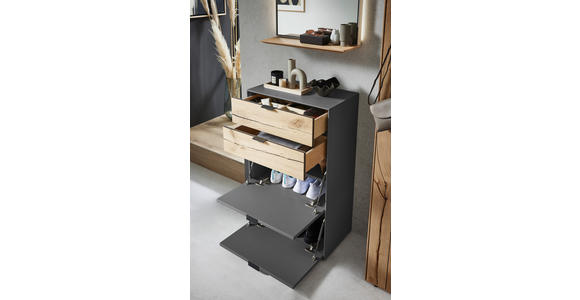 SCHUHSCHRANK Wildeiche furniert, massiv Graphitfarben, Eichefarben - Eichefarben/Graphitfarben, Design, Holz/Holzwerkstoff (61,9/104,7/37,1cm) - Dieter Knoll