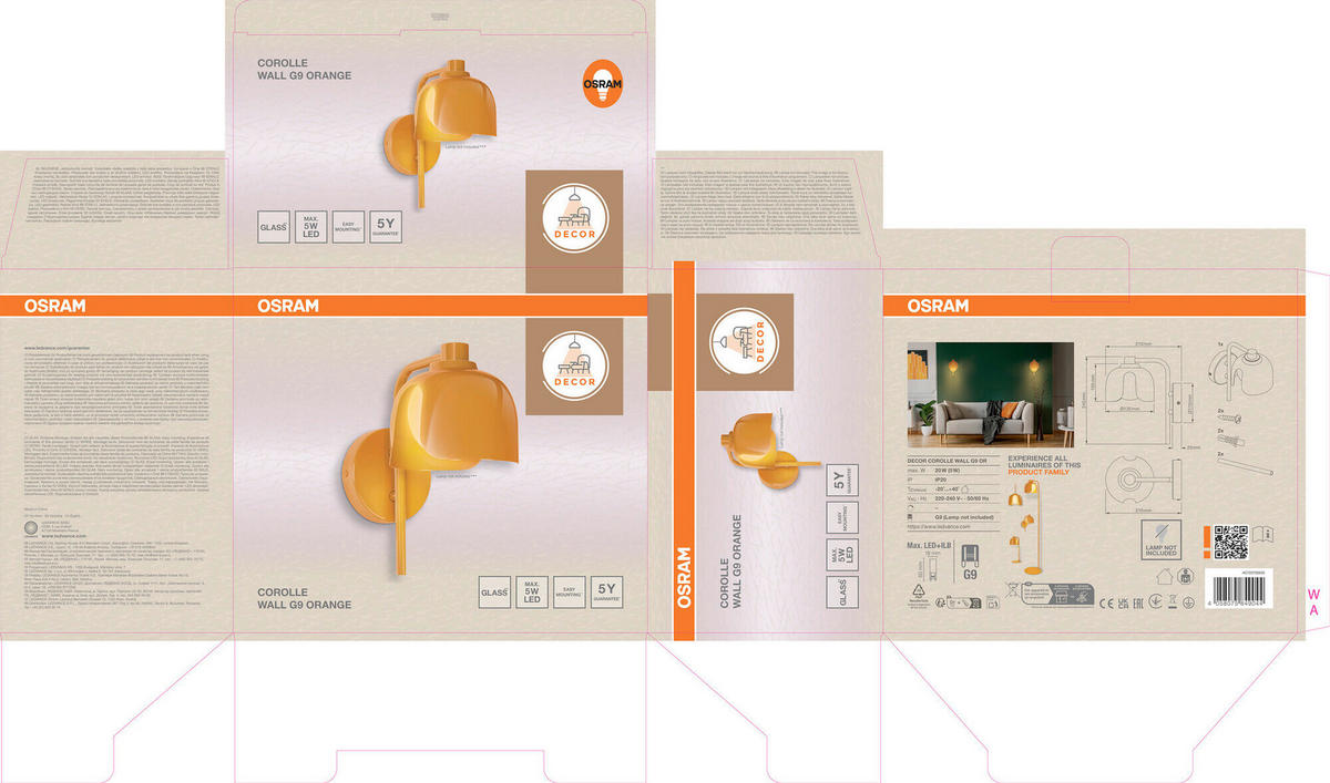 WANDLEUCHTE 13,5/21/24,5 cm   - Orange, Basics, Glas/Metall (13,5/21/24,5cm) - Osram
