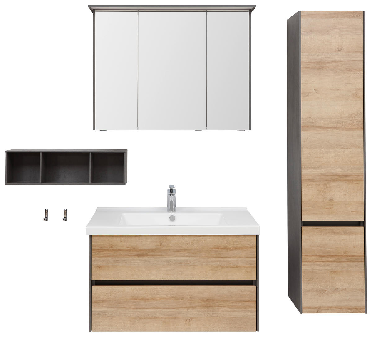 BADEZIMMER  in 91 cm  - Eichefarben/Dunkelgrau, KONVENTIONELL, Glas/Keramik (91cm) - Dieter Knoll
