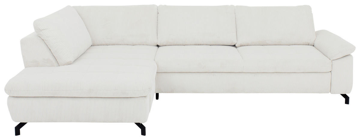 ECKSOFA in Cord, Velours Creme, Naturfarben  - Creme/Schwarz, Design, Textil/Metall (197/291cm) - Beldomo Style