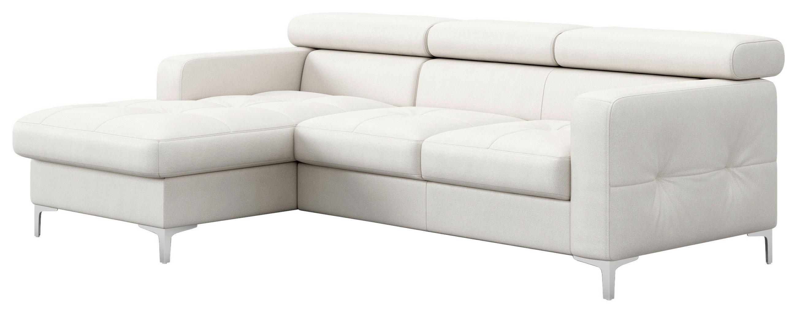 ECKSOFA Hellgrau Echtleder Bettkasten, Schlaffunktion, Rücken echt, Kopfteilverstellung, Kopfstütze  - Chromfarben/Hellgrau, Design, Leder/Metall (168/227cm) - Livetastic