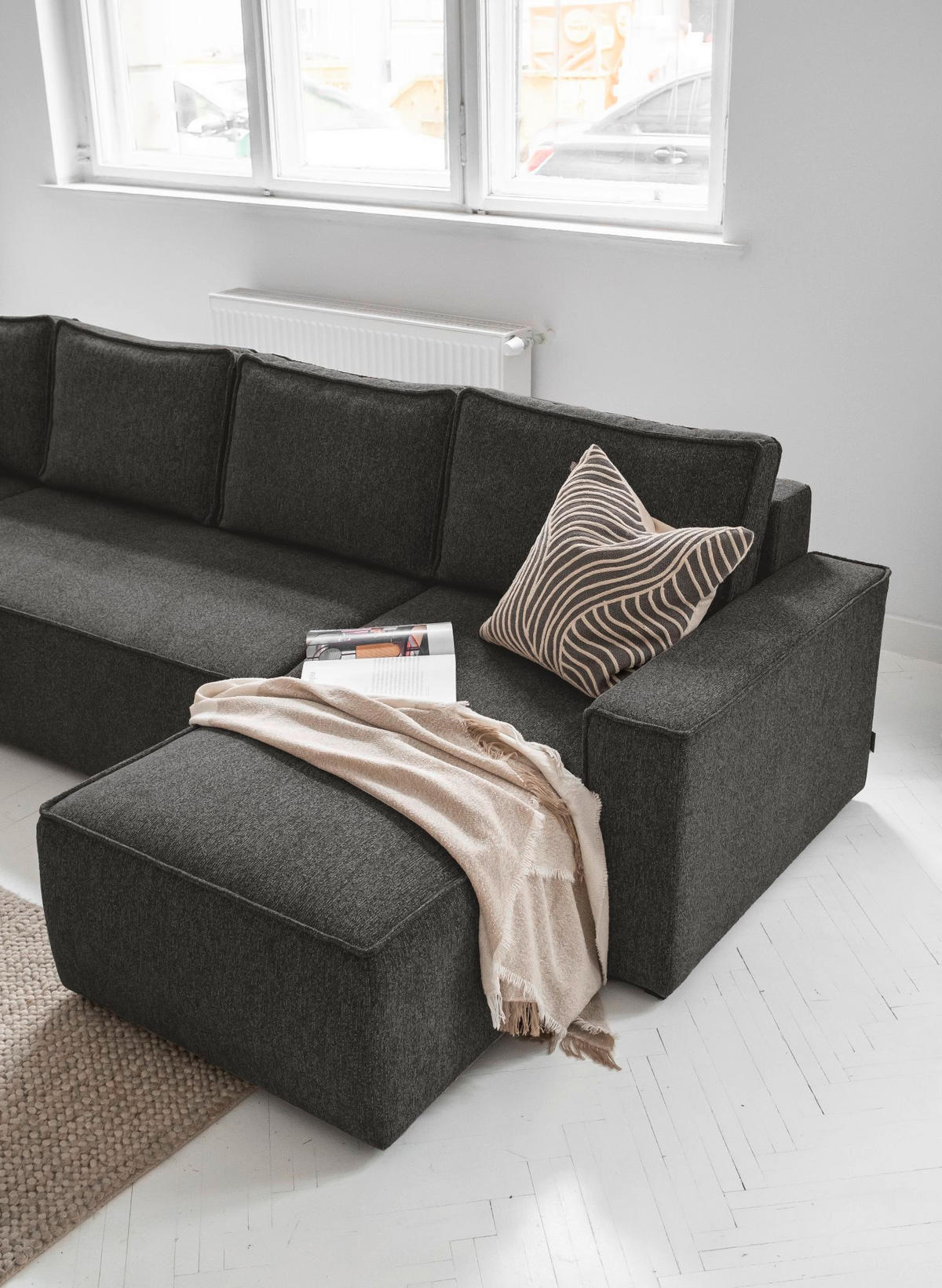 WOHNLANDSCHAFT in Dunkelgrau  - Weiss/Dunkelgrau, Design, Kunststoff/Textil (194/322/156cm) - MID.YOU