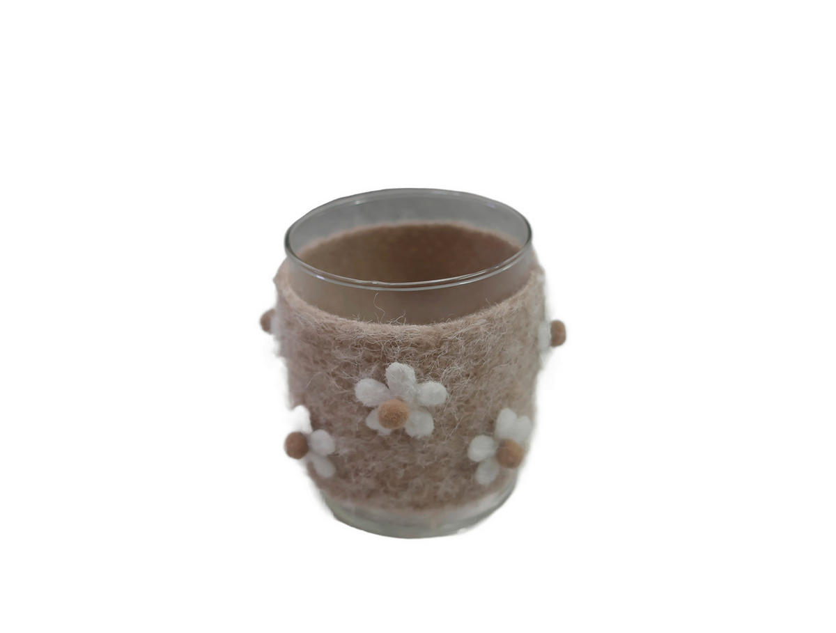 TEELICHTGLAS - Klar/Braun, LIFESTYLE, Glas/Textil (8/10cm)