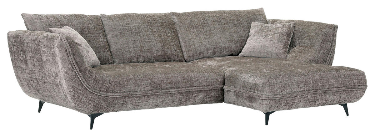 ECKSOFA Lavos Graubraun Chenille Zierkissen, Rückenkissen, Rücken echt  - Graubraun/Schwarz, Design, Textil/Metall (296/185cm) - Lomoco