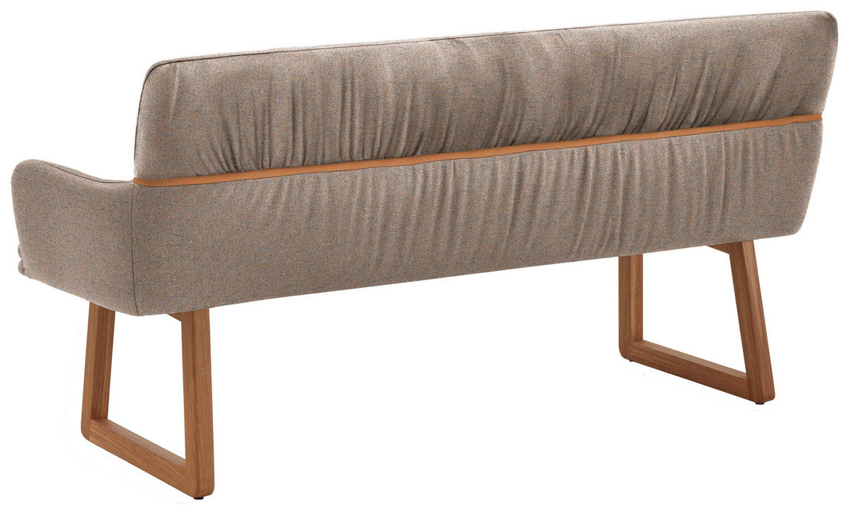 SITZBANK 180/86/68 cm Mikrofaser Greige, Currygelb Wildeiche massiv  - Wildeiche/Currygelb, Design, Holz/Textil (180/86/68cm) - Valdera