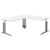 ECKSCHREIBTISCH 180/80/70-82 cm  in Weiss, Alufarben  - Weiss/Alufarben, Konventionell, Holzwerkstoff/Metall (180/80/70-82cm) - Moderano