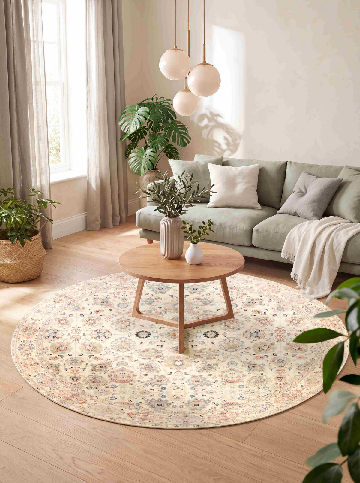 VINTAGE-TEPPICH 200 cm Living Jane Hellrosa, Perlmutt, Pastellblau rund  - Pastellblau/Hellrosa, LIFESTYLE, Kunststoff/Textil (200cm) - Lindorug