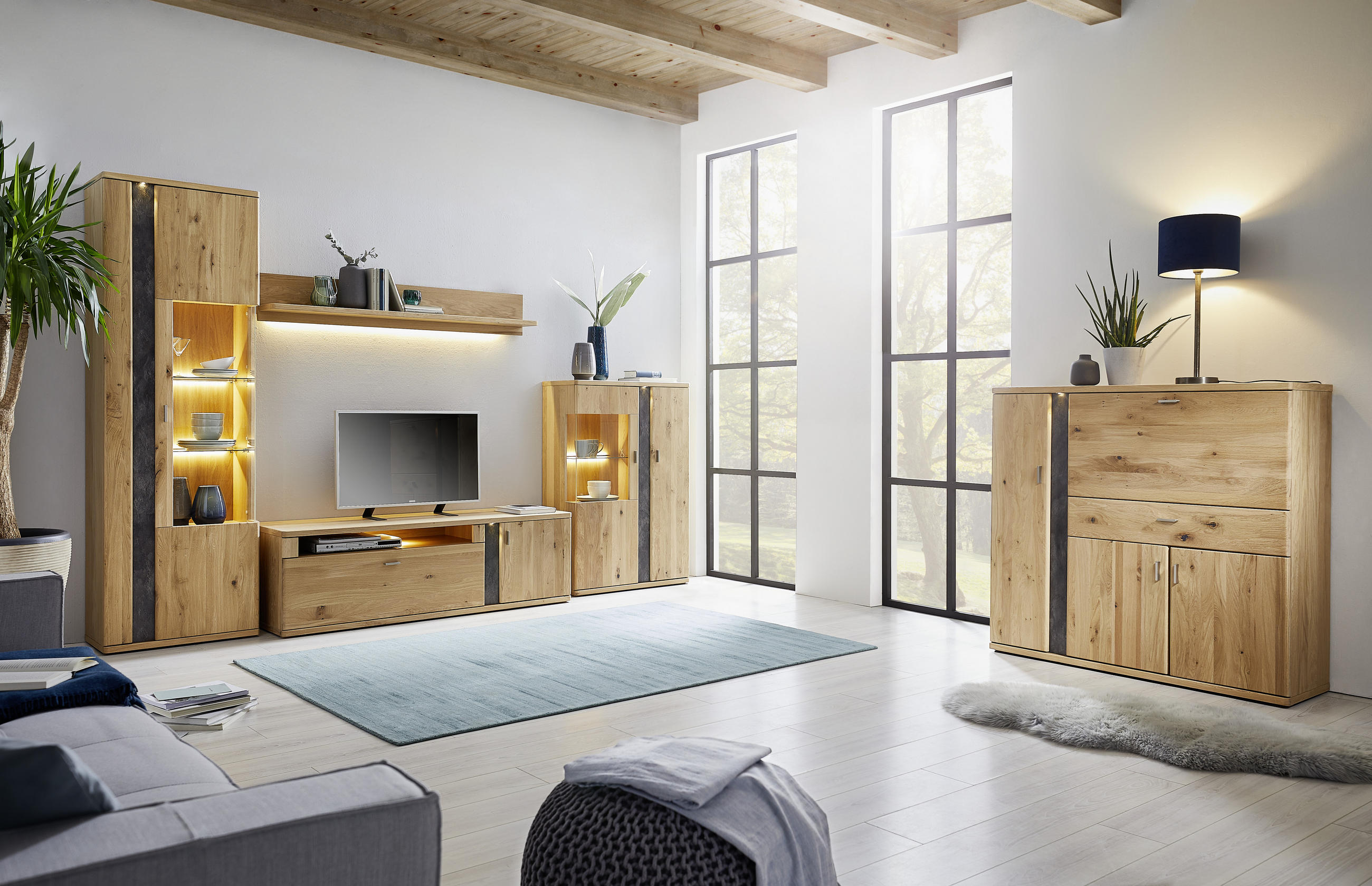HIGHBOARD Turego  in 128,6/117,4/37,4 cm  - Schieferfarben/Eichefarben, KONVENTIONELL, Holz/Holzwerkstoff (128,6/117,4/37,4cm) - Voleo