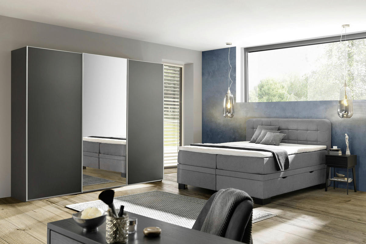 SCHWEBETÜRENSCHRANK in Dunkelgrau  - Dunkelgrau/Alufarben, Konventionell, Glas/Holzwerkstoff (249/240/68cm) - Moderano