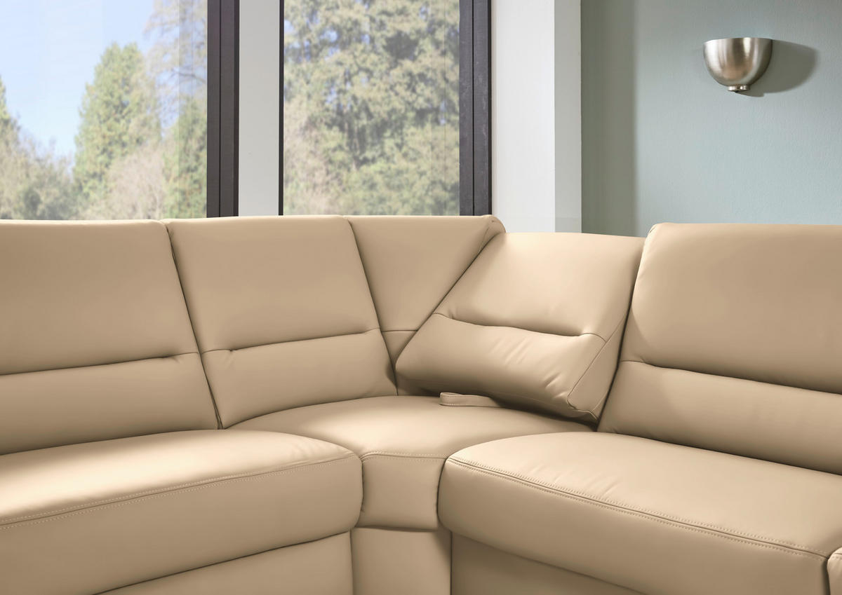ECKSOFA  in Echtleder Beige  249/290 cm  - Beige/Schwarz, KONVENTIONELL, Leder/Metall (249/290cm) - Beldomo Premium