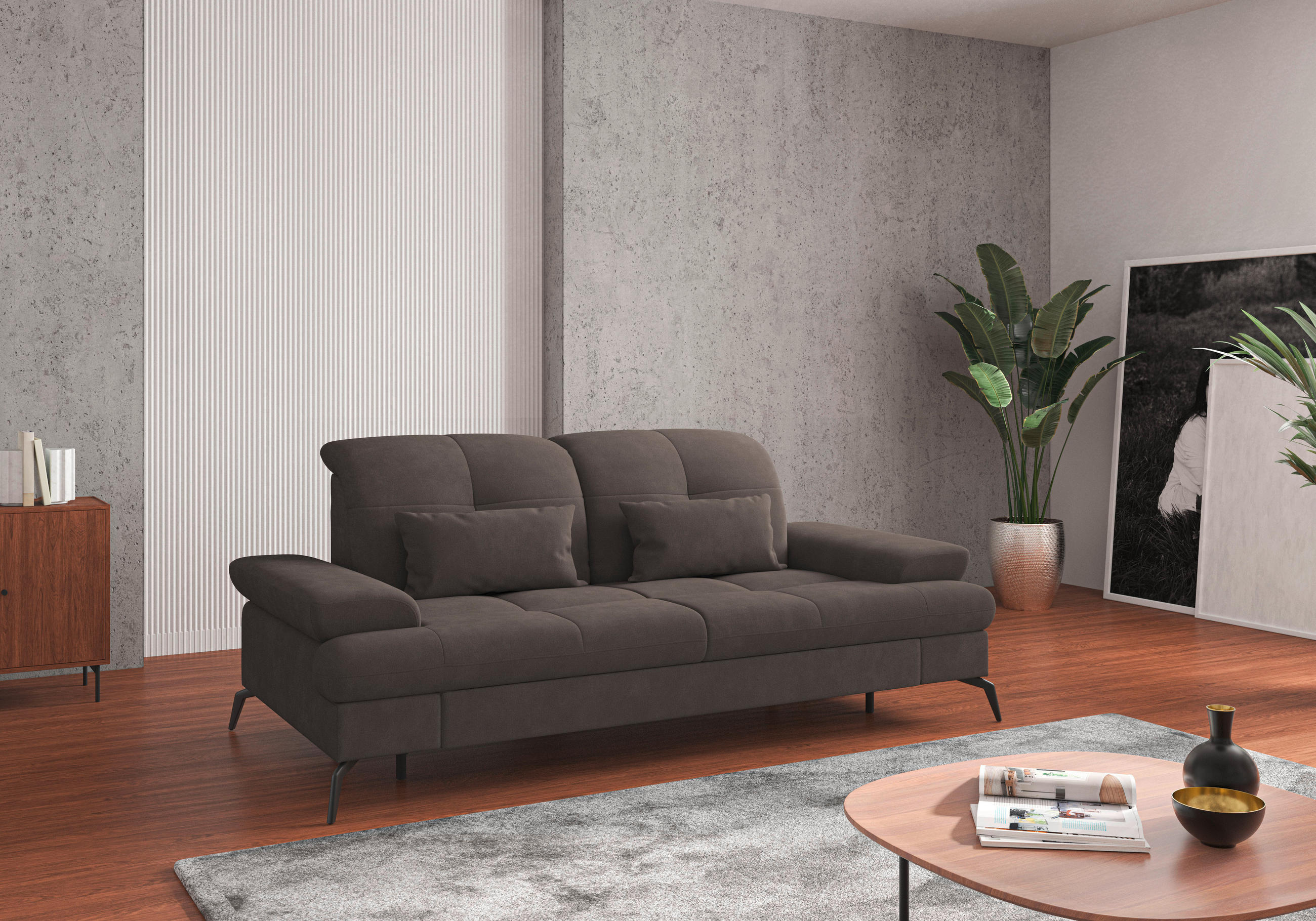 2,5-SITZER in Flachgewebe Graphitfarben  - Schwarz/Graphitfarben, KONVENTIONELL, Textil/Metall (202/90/122cm) - Sit & More