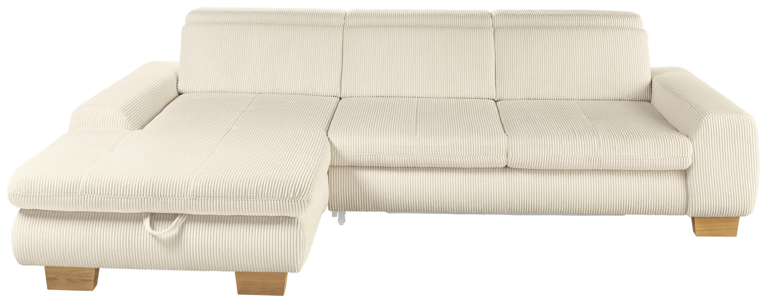 ECKSOFA Creme Cord Rücken echt, Sitztiefenverstellung  - Eiche Bianco/Creme, KONVENTIONELL, Holz/Textil (195/307cm) - SetOne by Musterring