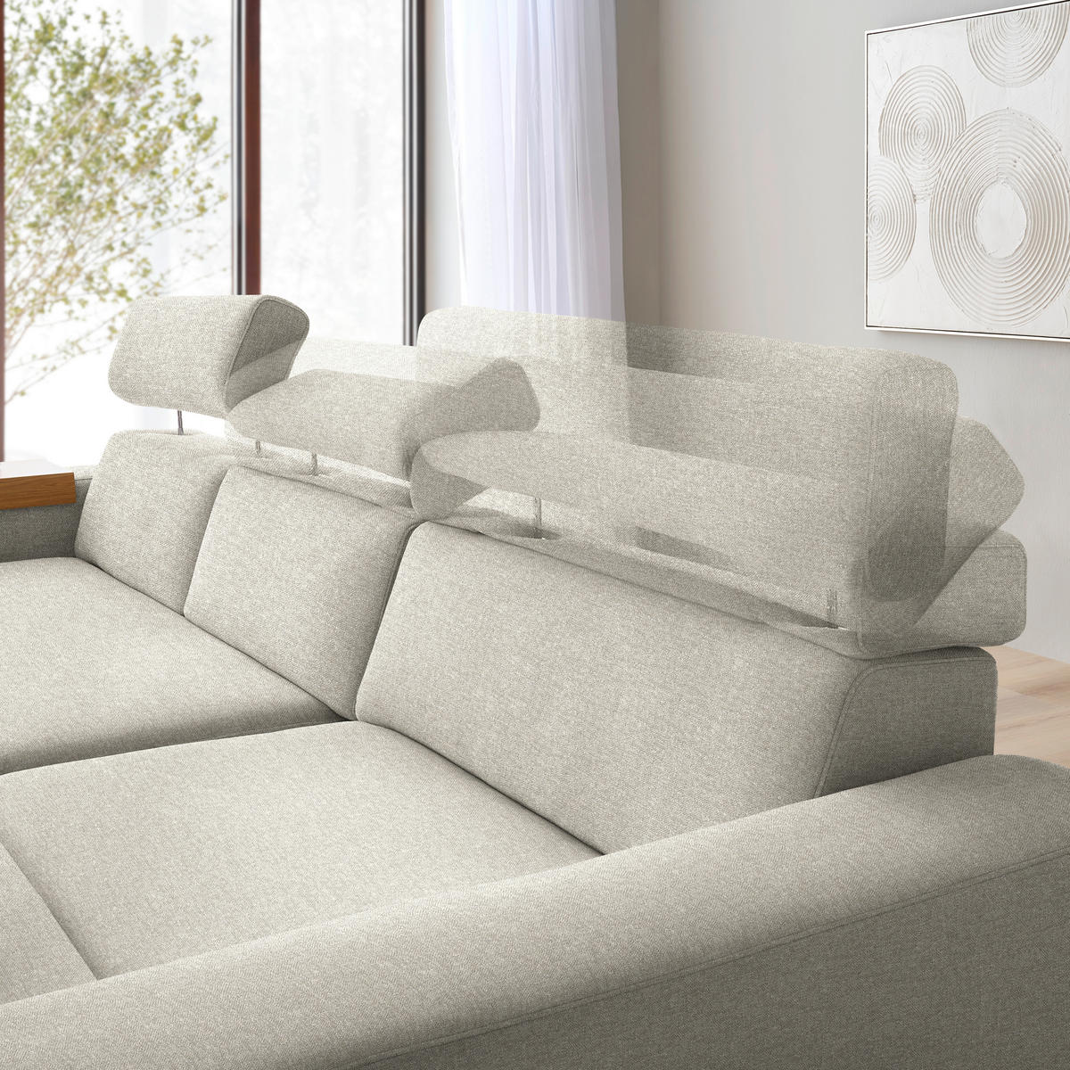 ECKSOFA  in Chenille Hellgrau  316/206 cm  - Eichefarben/Hellgrau, Design, Textil (316/206cm) - Sedda