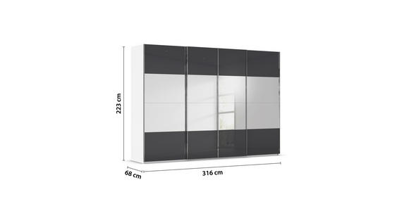 SCHWEBETÜRENSCHRANK  in Schwarz, Weiß  - Chromfarben/Schwarz, Design, Glas/Holzwerkstoff (316/223/68cm) - Novel