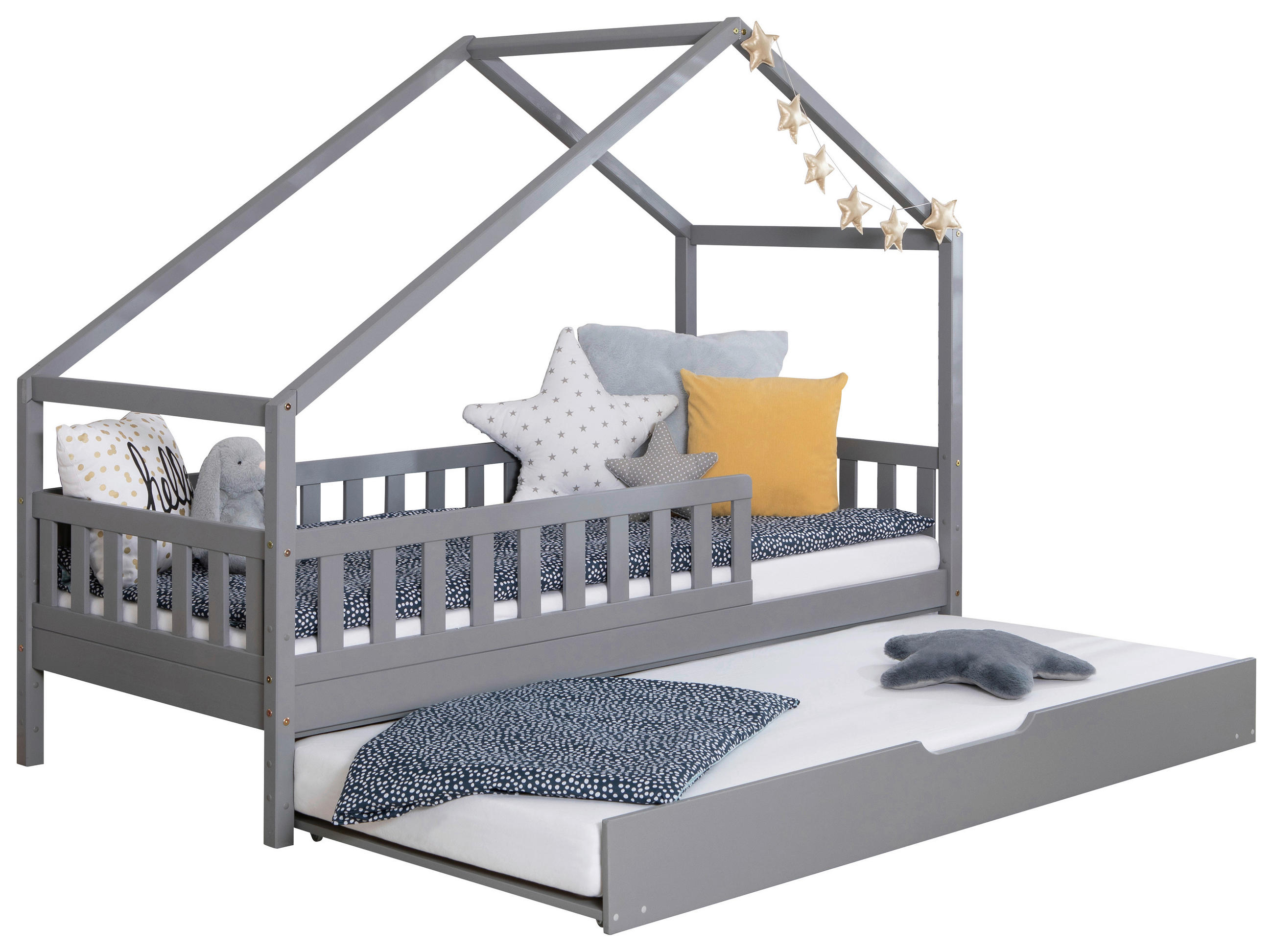 HAUSBETT Absturzsicherung, Rollrost, Bettkasten 120/200 cm  - Hellgrau/Naturfarben, MODERN, Holz (120/200cm) - MID.YOU