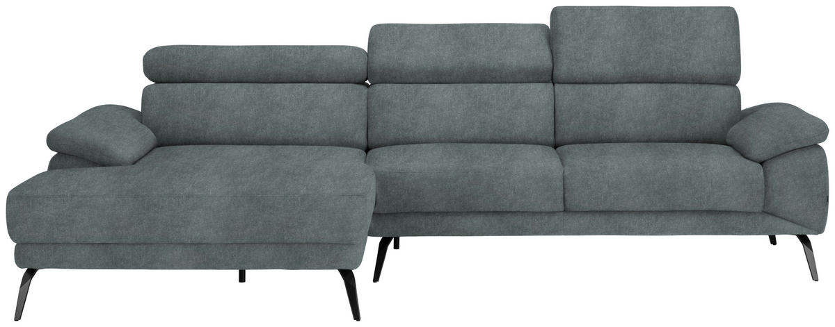 ECKSOFA in Velours Grau  - Schwarz/Grau, Design, Textil/Metall (187/295cm) - Novel