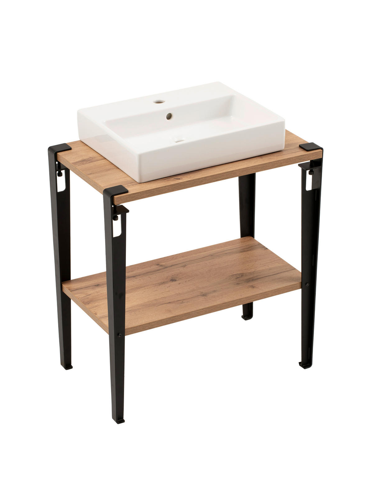 WASCHTISCHKOMBI 76 cm  - Eichefarben/Schwarz, KONVENTIONELL, Keramik/Holzwerkstoff (76cm)