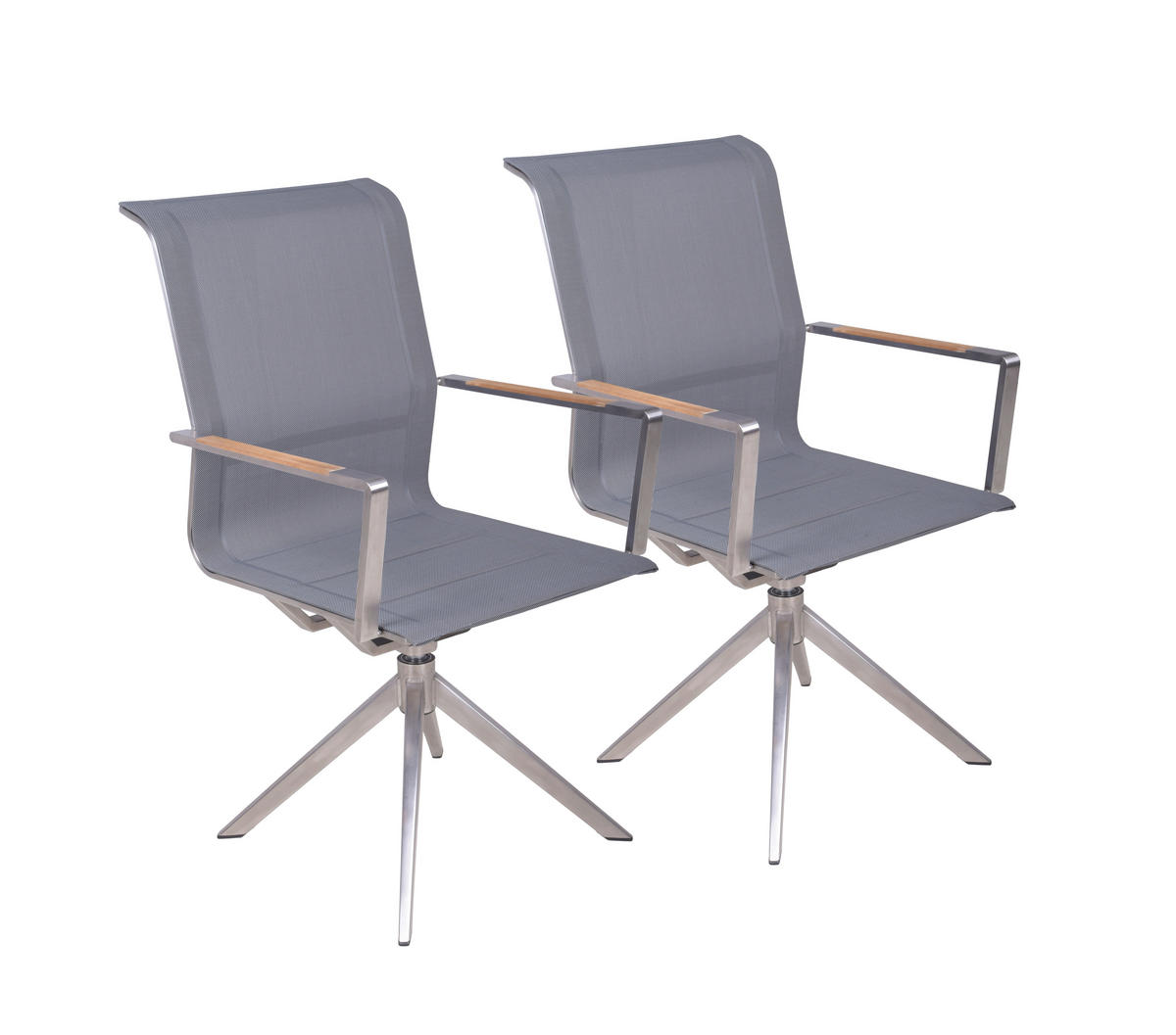 GARTENSTUHL-SET Teakholz Edelstahl Grau, Naturfarben, Silberfarben  - Silberfarben/Naturfarben, Basics, Holz/Kunststoff (63/95/54cm) - Gardenson