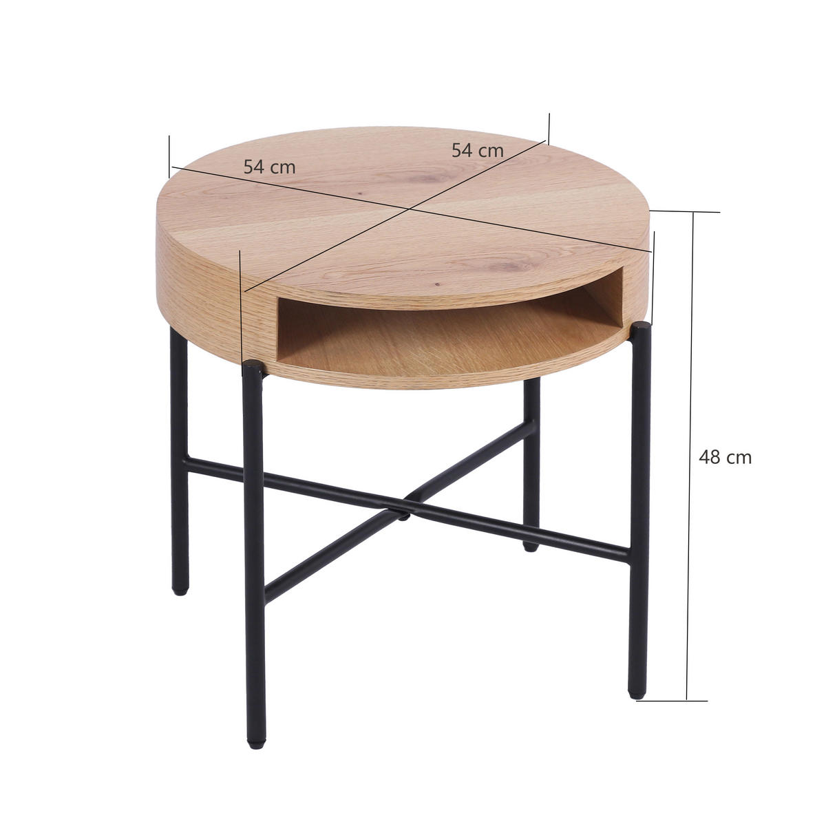 BEISTELLTISCH 54/54/48 cm Eiche furniert Schwarz, Eichefarben rund  - Eichefarben/Schwarz, Natur, Holz/Holzwerkstoff (54/54/48cm) - Stylife