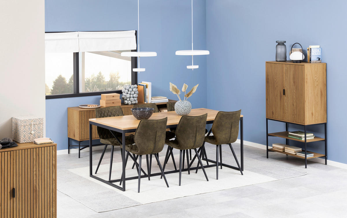 VISOKA KOMODA, barve hrasta  - črna/barve hrasta, Design, kovina/leseni material (80/140/40cm) - Livetastic